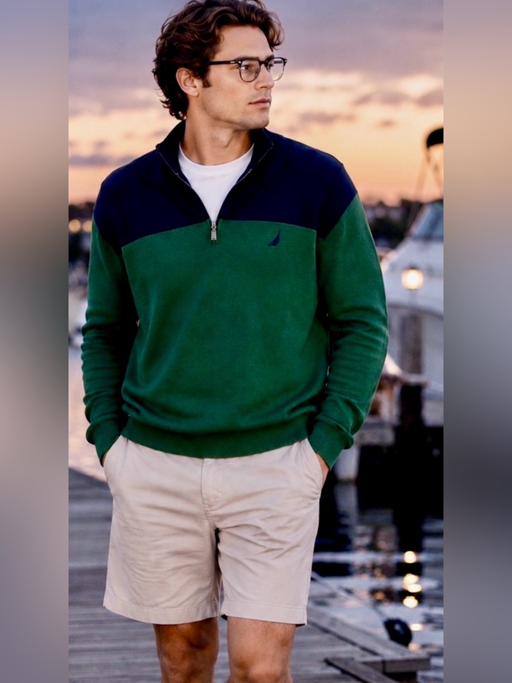 Nautica Men’s Colorblock Quarter-Zip Mock Neck Sweater – Size XL